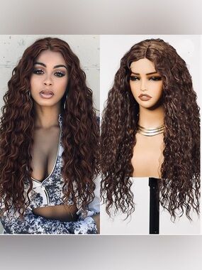 Synthetic 26” Deep Brown Wavy Curly Lace Front Women’s Wig #TE7